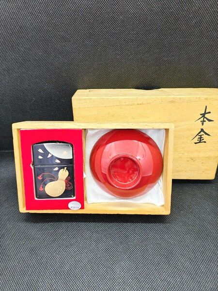 本金蒔絵 ZIPPOライター 金箔 漆喰 ひょうたん 桜