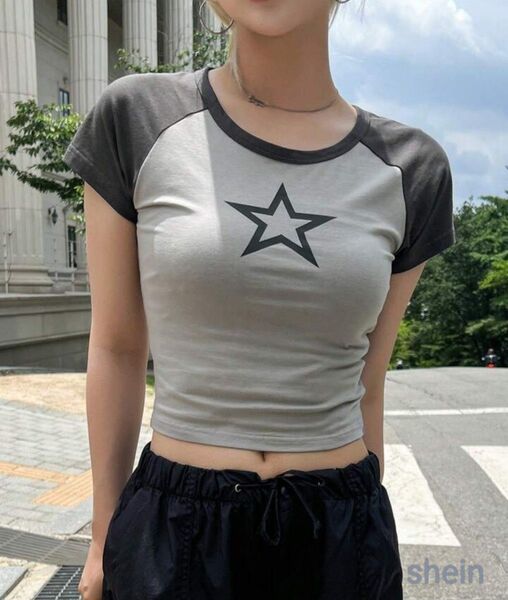 【美品】クロップド丈半袖Tシャツ Lサイズ