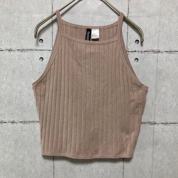 H&M リブニット キャミソール ピンクベージュ US S