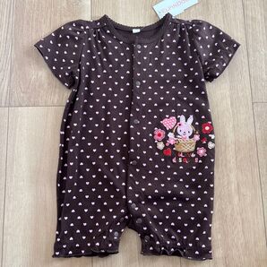 ベビー服 ハート柄 ウサギ刺繍 ブラウン 70