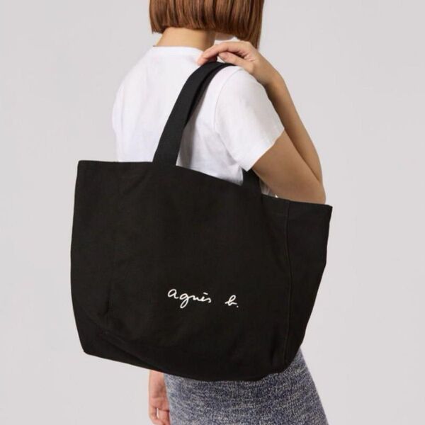 agnes b. アニエスベー ロゴプリント キャンバス トートバッグ 黒