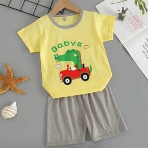 ベビー服 セットアップ 110サイズ イエロー&グレー