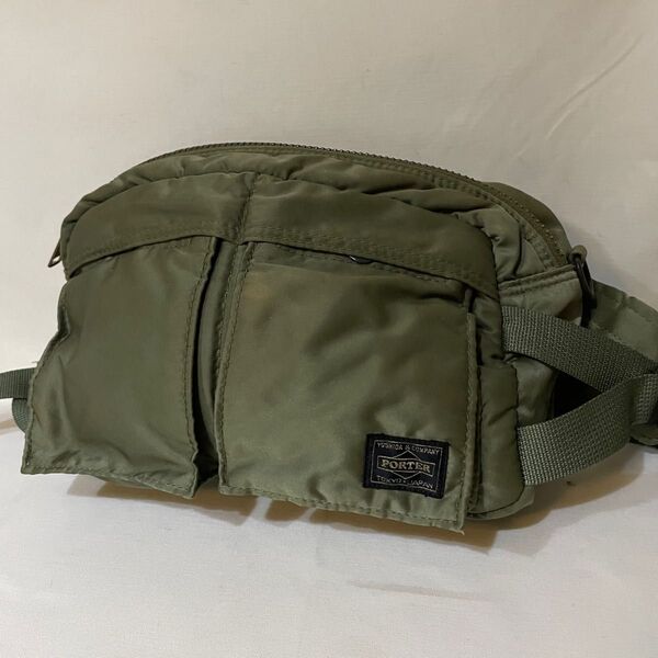 美品 ポーター タンカー ウエストバッグ カーキ色 ボディバッグ PORTER 吉田カバン ヒップバッグ