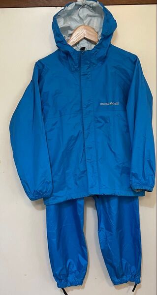 良品 モンベル レインウェア 140㎝ 上下セット クレッパー 雨具 キッズ mont-bell