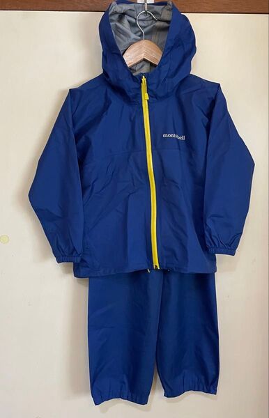 良品 モンベル レインウェア 120㎝ 上下セット キッズ 雨具 レイントレッカー mont-bell