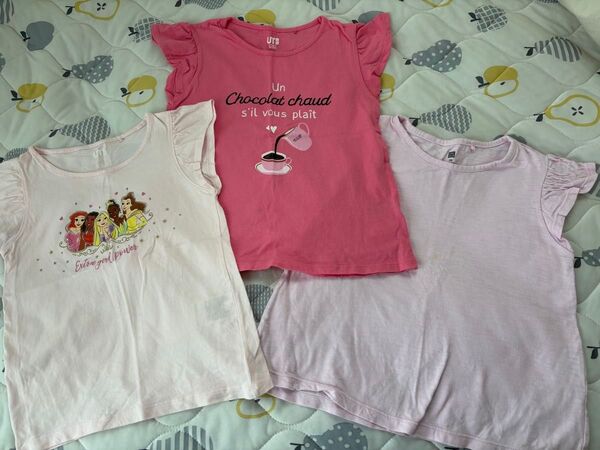 120 ユニクロ 半袖Tシャツ 女の子 3枚セット ピンク