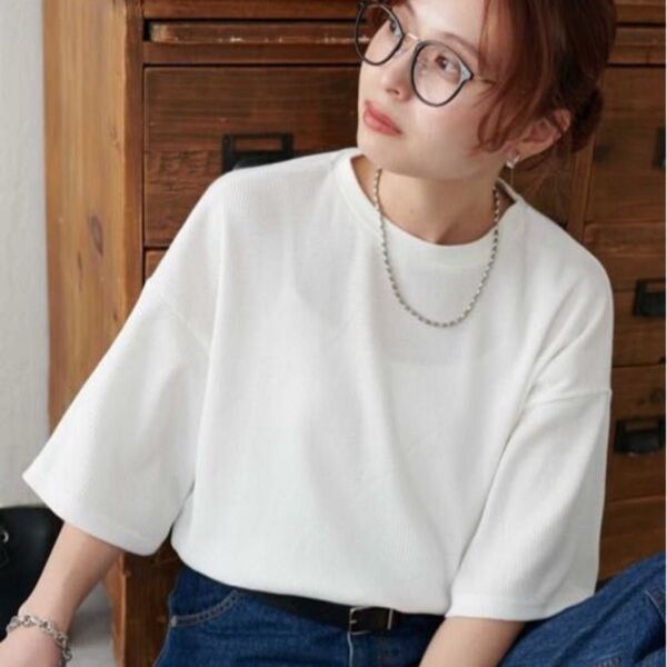 Discoatワッフル半袖Tシャツ*ホワイトMサイズ