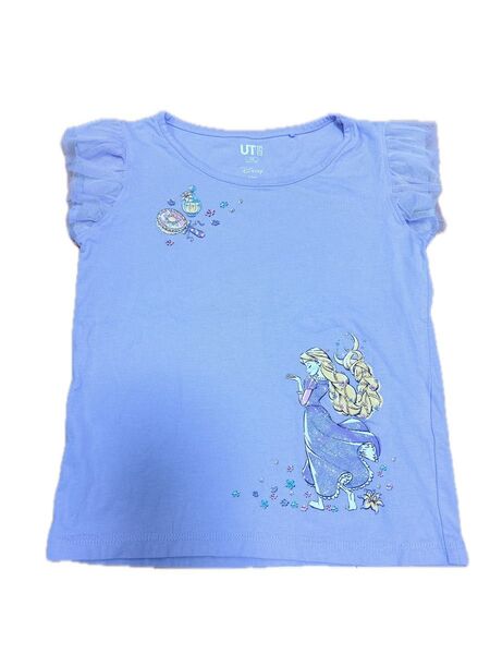 ユニクロ ラプンツェルTシャツ 100cm パープル フリルディズニープリンセス Tシャツ トップス 半袖 カットソー 女の子