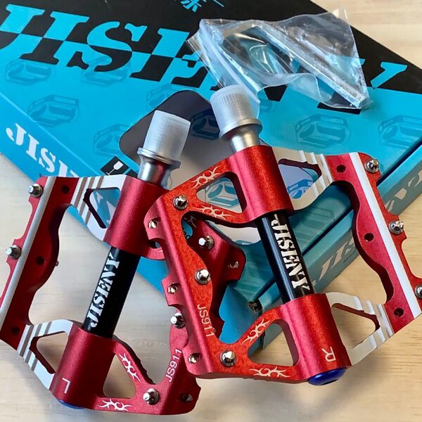 【新品】JISENYフラットペダル レッド 赤 自転車ペダル