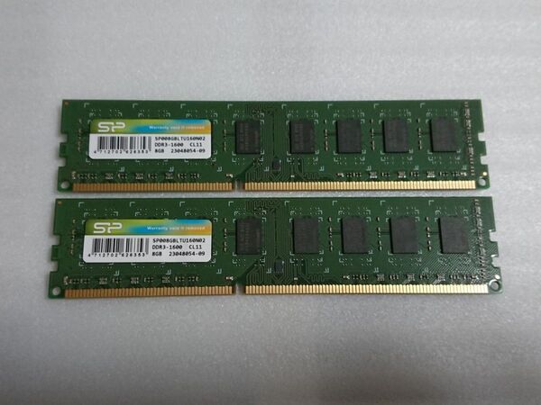SP PC3 12800(DDR3 1600) 8GB×2 合計16GB デスクトップPC用メモリ 動作品