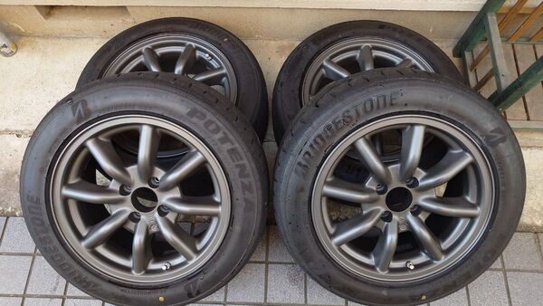 【美品】RSワタナベ エイトスポーク F8F 15インチ 7J +30 4H 100 RE-71RS 195/55R15 バリ溝