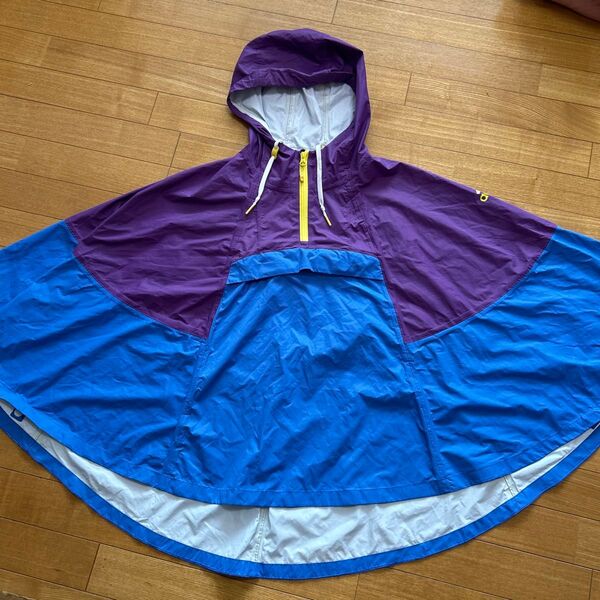 adidas アディダス ハーフジップ ポンチョ レインコート 雨具 カッパ S 紫x水色 ♪