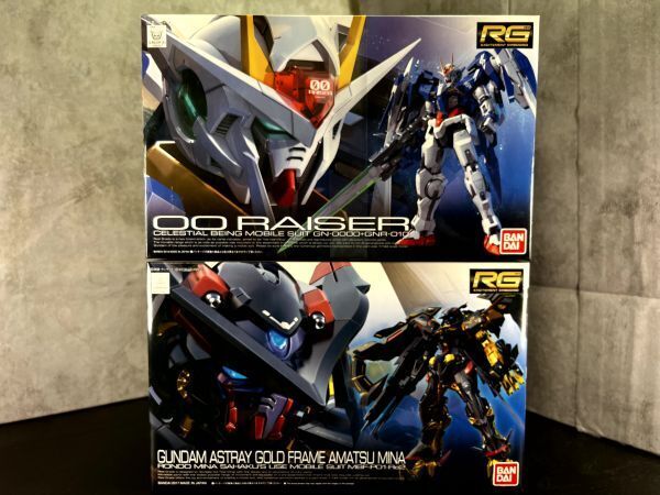 B65【新品未組立】2点セット RG 1/144 GN-0000+GNR-010 ダブルオーライザー / RG 1/144 ガンダムアストレイ ゴールドフレーム天ミナ Gunpla