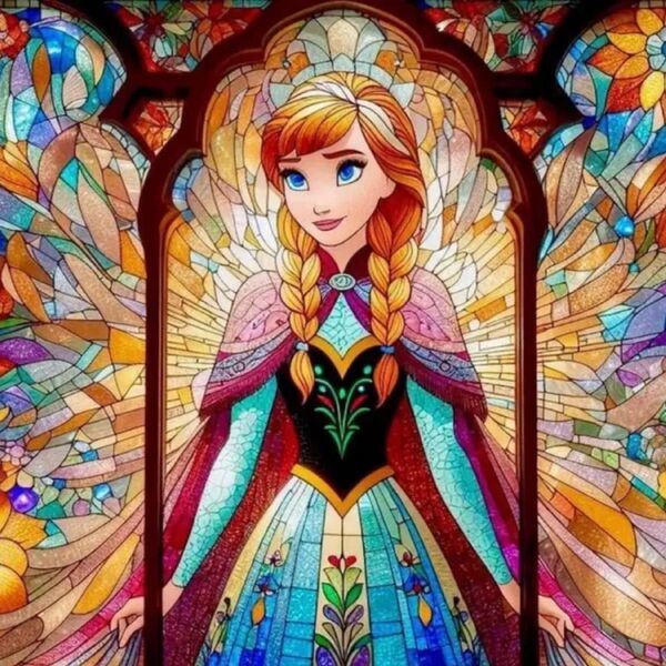 ダイヤモンドアートキット 未使用品30x30ラウンド ディズニー アナと雪の女王 人物 ステンドグラス風
