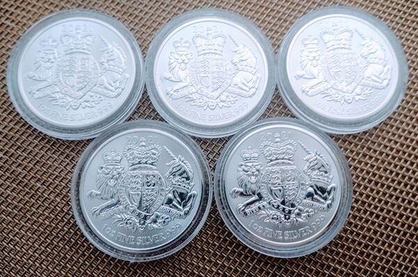 イギリス 英国王室紋章 ライオンとユニコーン 銀貨×5枚 2021年製 1オンス 31.1g 純銀99.9%