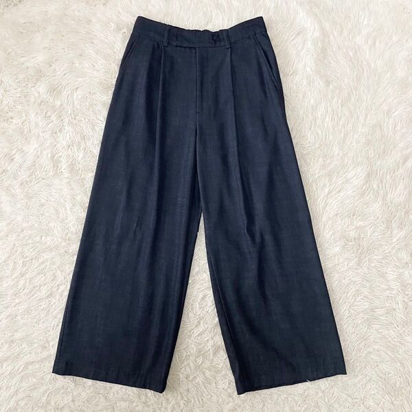 23区 デニムライクシャンブレー ワイドパンツ ネイビー