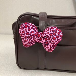 ヒョウ柄 ピンク ヘアゴム リボン 16cm スクバ ハンドメイド