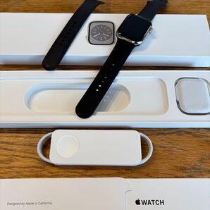 ★Apple Watch Series8 45mm★シルバーステンレス★スポーツバンド(ブラック)★箱、充電ケーブルあり