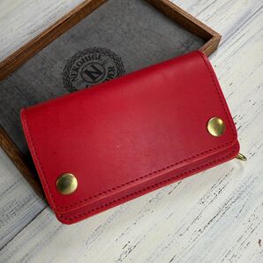 【トラッカーウォレット ミドル 2層】 レッド 姫路 レザー ゴールド