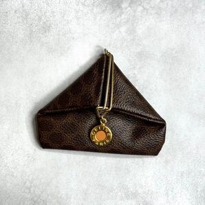 CELINE セリーヌ / トライアングルコインケース 小銭入れ ミニ財布 PVCレザー ブラウン ゴールド マカダム トリオンフ