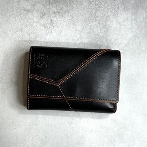 LOEWE ロエベ / パズルステッチスモールバーティカルウォレット 三つ折り財布 カーフレザー ステッチ ブラック ブラウン
