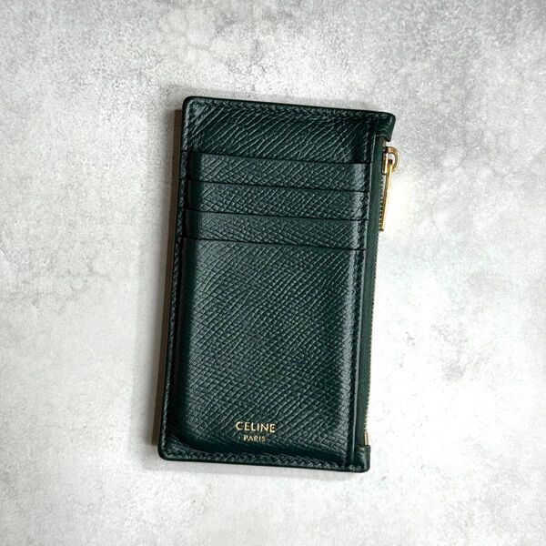 CELINE セリーヌ / コンパクトジップドカードホルダー フラグメントケース ミニ財布 グレインドカーフスキン グリーン