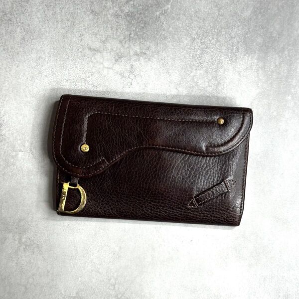 Christian Dior クリスチャンディオール / サドルコンパクトウォレット 三つ折り財布 グレインレザー ブラウン