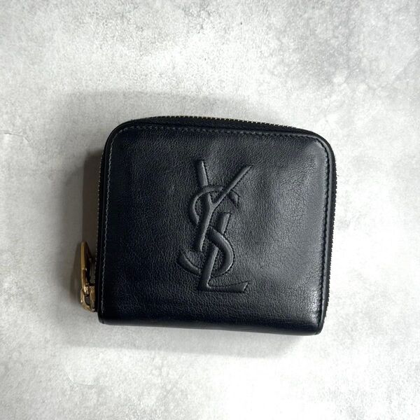 YSL イヴサンローラン / リヴゴーシュジップアラウンドウォレット 二つ折り財布 レザー ブラック カサンドラ 352906