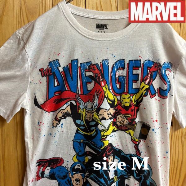 【古着】MARVEL(マーベル)半袖Tシャツ M 白 アベンジャーズ 両面プリント USA製 アメリカ古着 アニメTシャツ