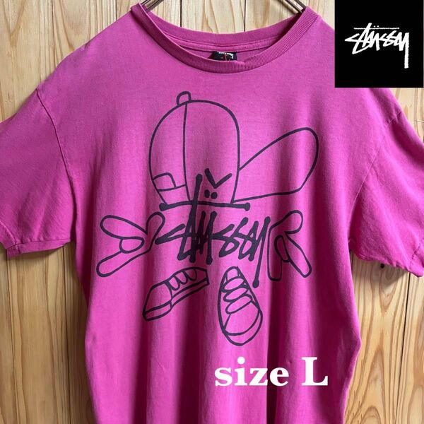 【古着】STUSSY(ステューシー)半袖Tシャツ L ピンク メキシコ製 00's ヴィンテージ オールド 両面プリント