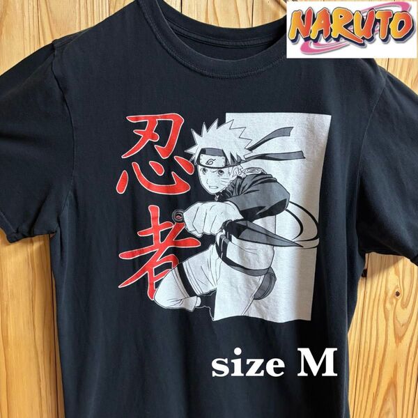 【古着】NARUTO(ナルト)アニメTシャツ M 黒 USA製 半袖Tシャツ 前面プリント アメリカ古着