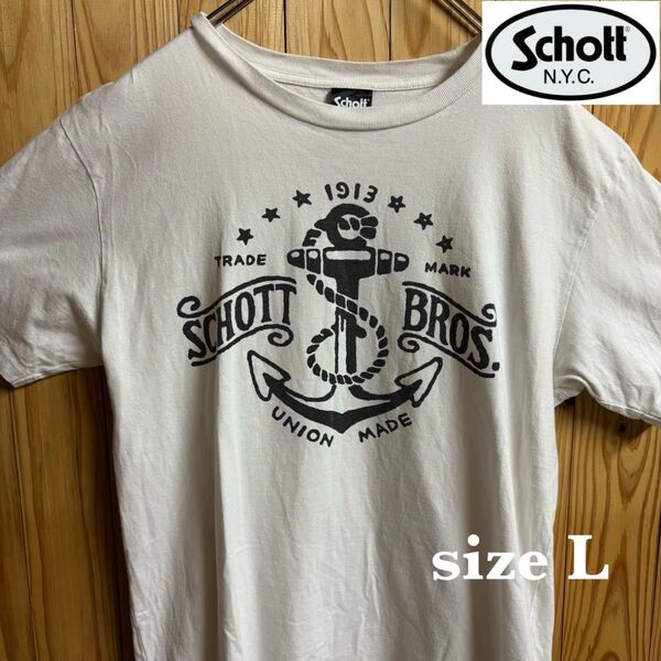 【古着】schott(ショット)半袖Tシャツ L 白 アメカジ プリント ストリート