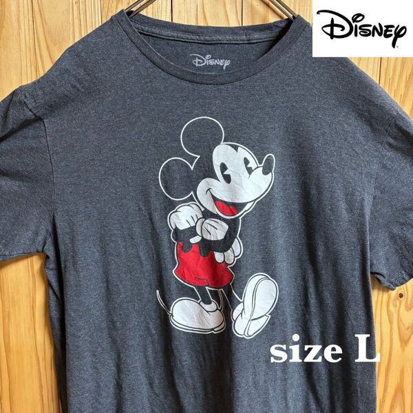 【古着】Disney(ディズニー)半袖Tシャツ L グレー USA製 ヴィンテージ ミッキーマウス アメリカ古着