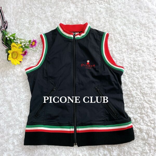82未使用級☆PICONE CLUBピッコーネクラブ ベスト ジップアップ ストライプ ゴルフ黒 S