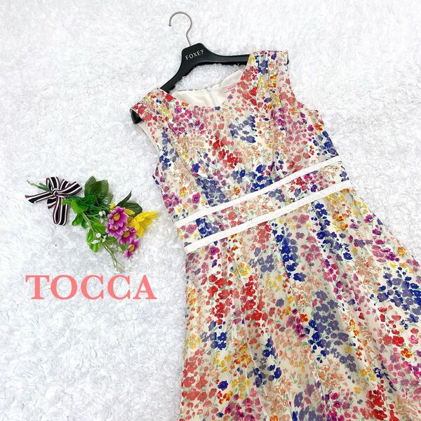 美品☆TOCCAトッカ 花柄 フラワー ノースリーブワンピース 2 M