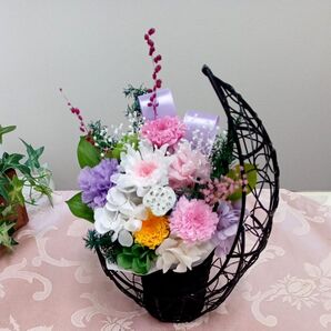 プリザーブドフラワー お供え花 仏花 和風かごアレンジ