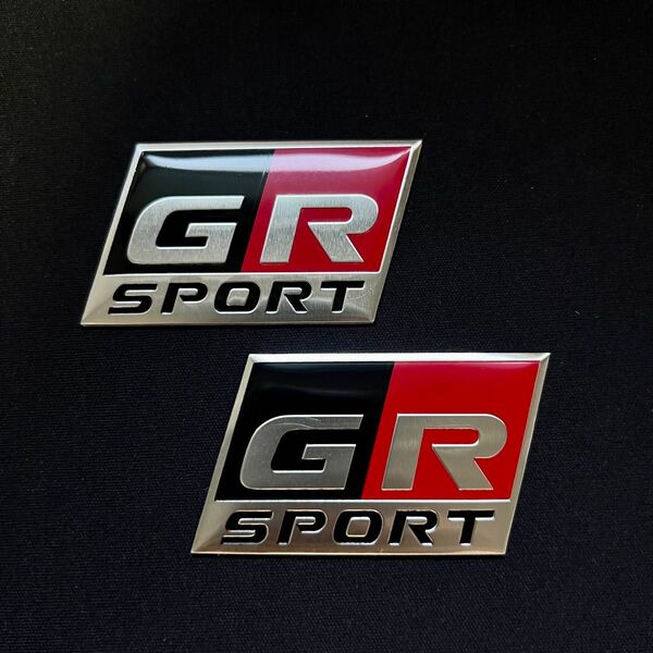 GR アルミニウム製 メッキシルバー エンブレム 2枚 TOYOTA SPORT