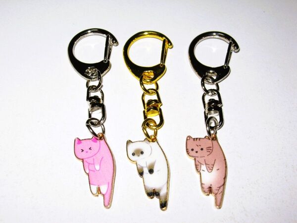 【くびねっこ猫 キーホルダー 3個】ピンク ポイント 茶トラ 小物 ネコ かわいい ストラップ おしゃれ レディース ガールズ