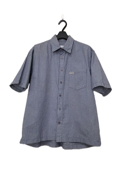 Calvin Klein カルバンクライン 半袖カジュアルシャツ ネイビー系チェック柄 綿100% Mサイズ