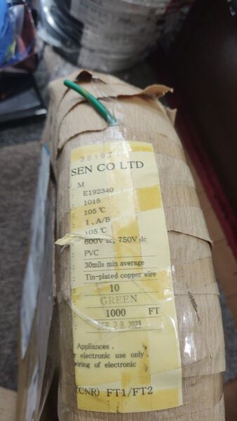 電線 UL1015-AWG10 グリーンイエロー 1巻