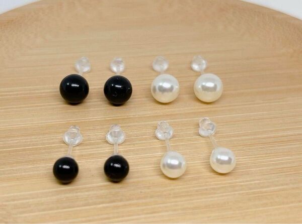 【649】パール系樹脂ピアス4ペア アレルギー対応 ポストピアス シンプルデザイン 一粒 オケージョン卒業式入学式お呼ばれブラック