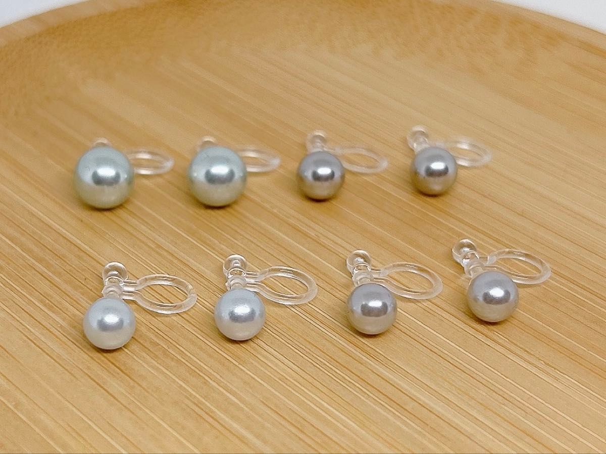 【604】樹脂パールノンホールピアス4ペア アレルギー対応イヤリング シンプル 一粒デザイン オケージョンセレモニー グレーパール