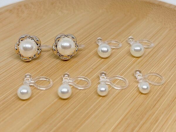 【621】樹脂パールノンホールピアス4ペア アレルギー対応イヤリング シンプルデザイン オケージョン セレモニースタイル フラワー