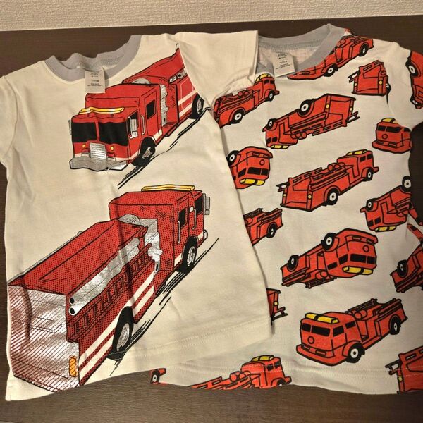 3歳 ベビー キッズ 半袖Tシャツ 14kg 2点セット男の子 消防車 くるま トップス 90cm~100cm