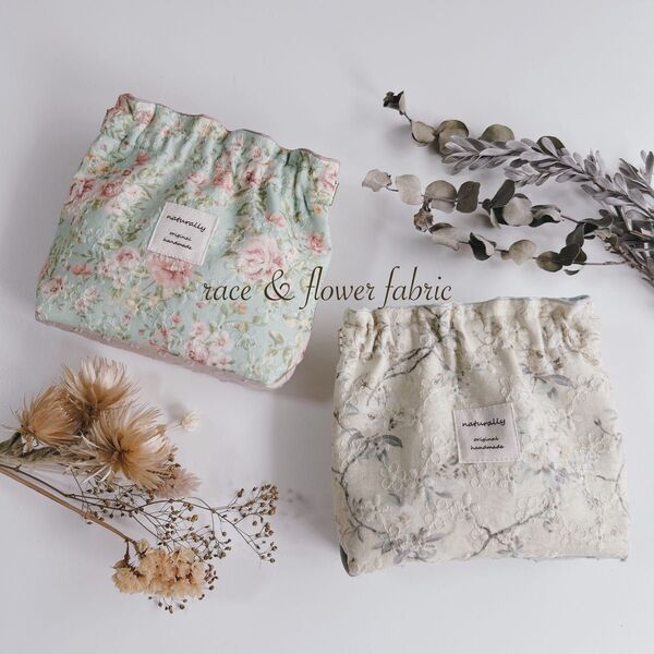 ハンドメイド グリーン系1点 race &flower 三角マチのバネポーチ バネ12cm