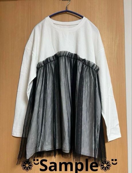 チュールドッキングロングTシャツ ブラック