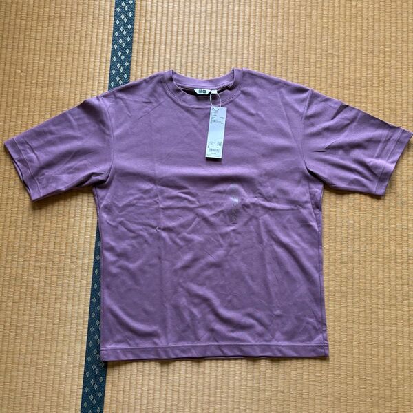 【新品】UNIQLO ユニクロ エアリズムコットン オーバーサイズ 5分袖 Tシャツ パープル