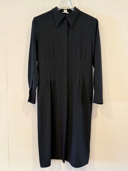 やや難あり エルメス 上品なウールワンピース ブラック 34 冠婚葬祭にも
