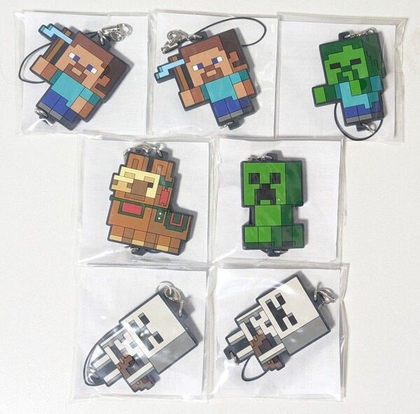 マインクラフト フリューくじ つながるラバーストラップ スティーブ クリーパー ゾンビ スケルトン ラマ
