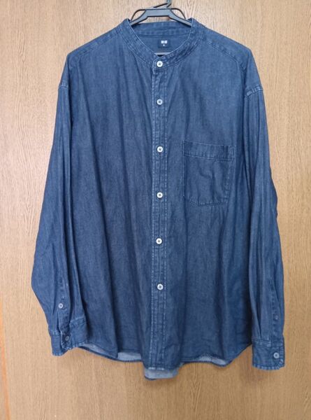 ユニクロ デニムシャツ スタンドカラー ネイビー系 XL